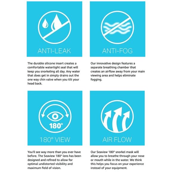 SEAVIEW 180 Degree Panoramic Snorkel Mask- Full Face Design, Blue - S/M - Picture 3 of 9